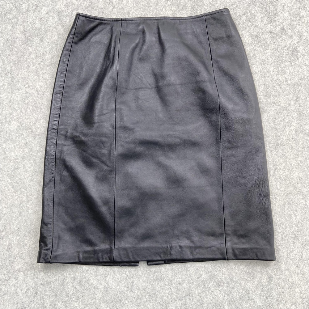 Croft & Barrow Skirt Womens 4 Black Lambskin Leather Pencil Knee Length *TEAR*